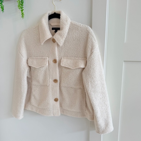 Banana Republic Cropped Cream Teddy Sherpa Jacket Women's Petite Medium - Picture 2 of 9